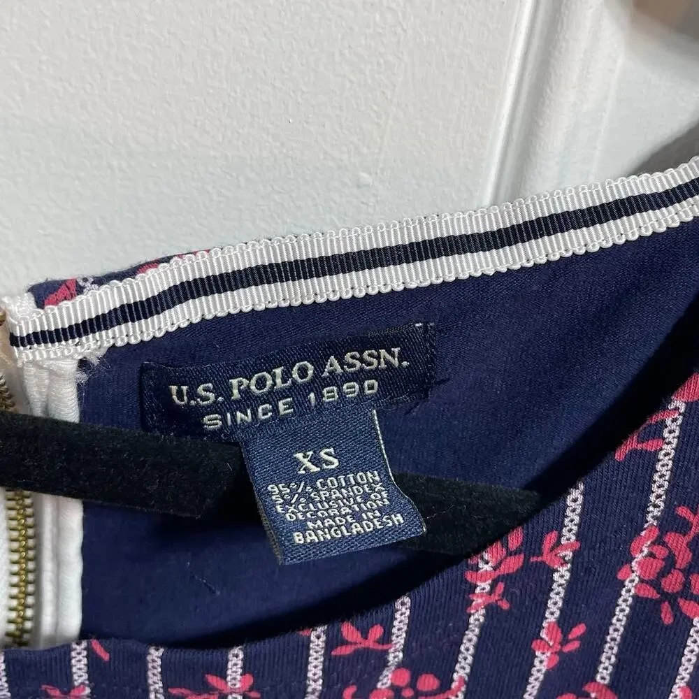 U.S Polo Assn. Striped Floral Fit & Flare Sleeveless Dress Women's Sz XS - Picture 7 of 10